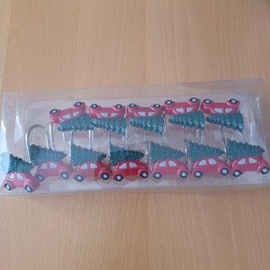 NEW IN BOX - Shower curtain holders - Red truck with Christmas tree